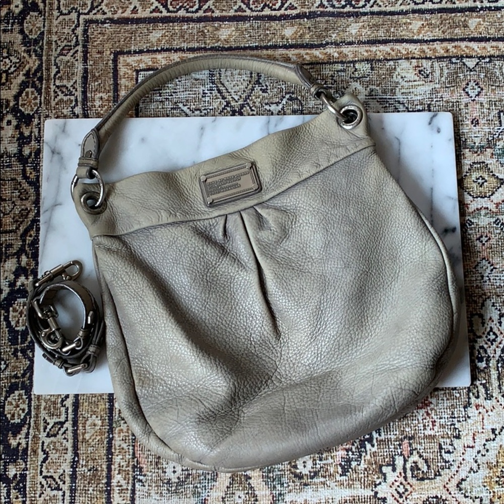 Marc Jacobs green-grey pebbled leather hobo bag